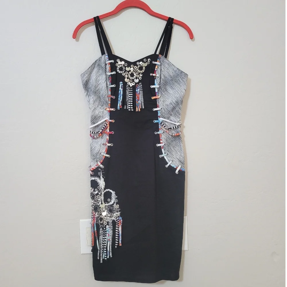 Vintage Black Mini Dress 90s Punk Goth Bodycon Festival - Picture 5 of 9